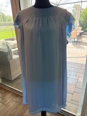 XXL Light Blue Smocked Flutter Sleeve Dress
